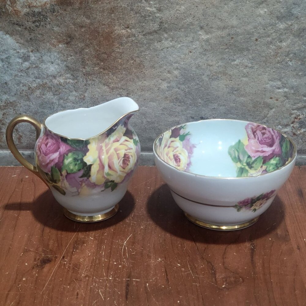 Stanley Fine Bone China Rose Creamer and Sugar Bowl Set